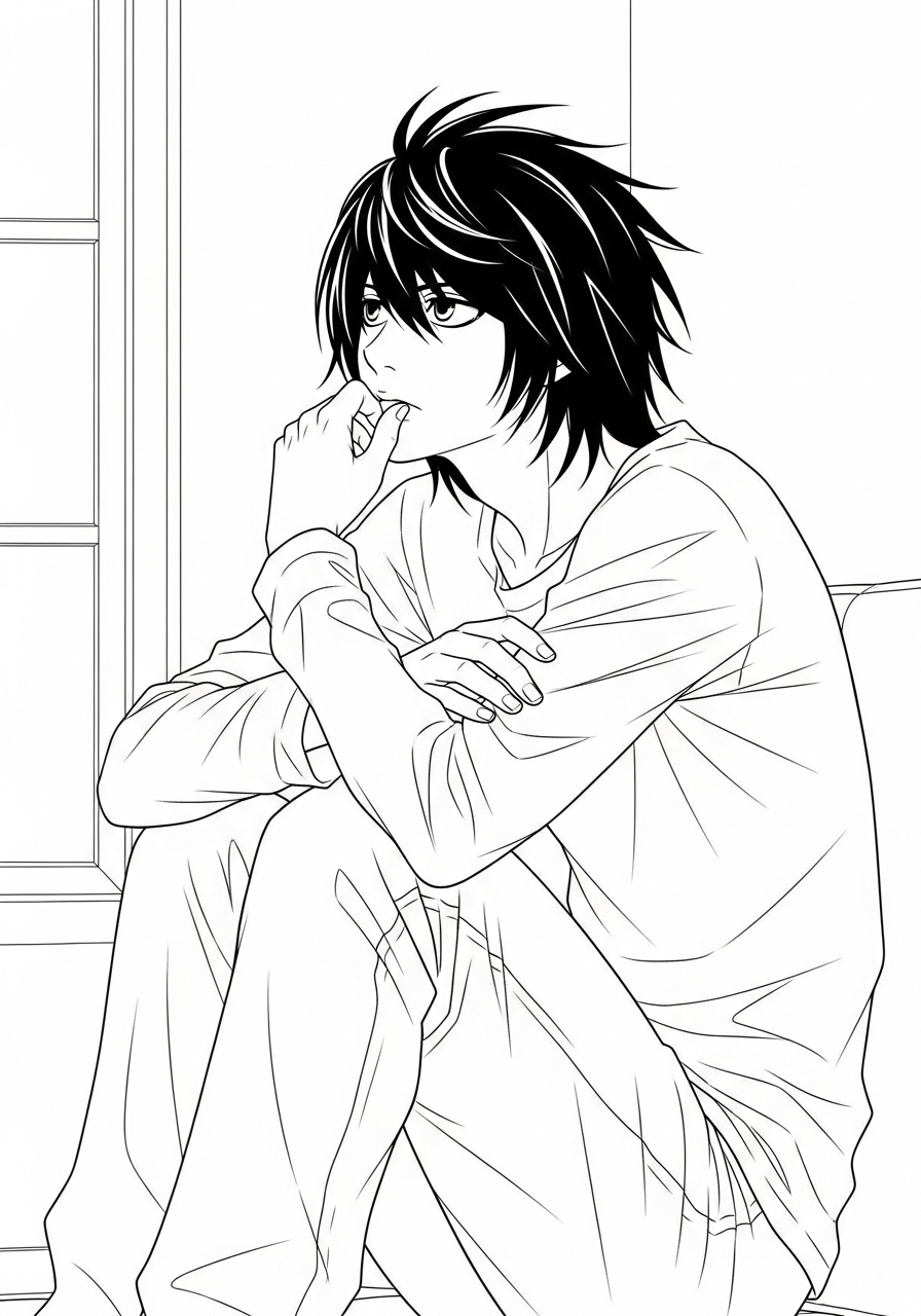 Desenho de Anime com personagem de Death Note para colorir