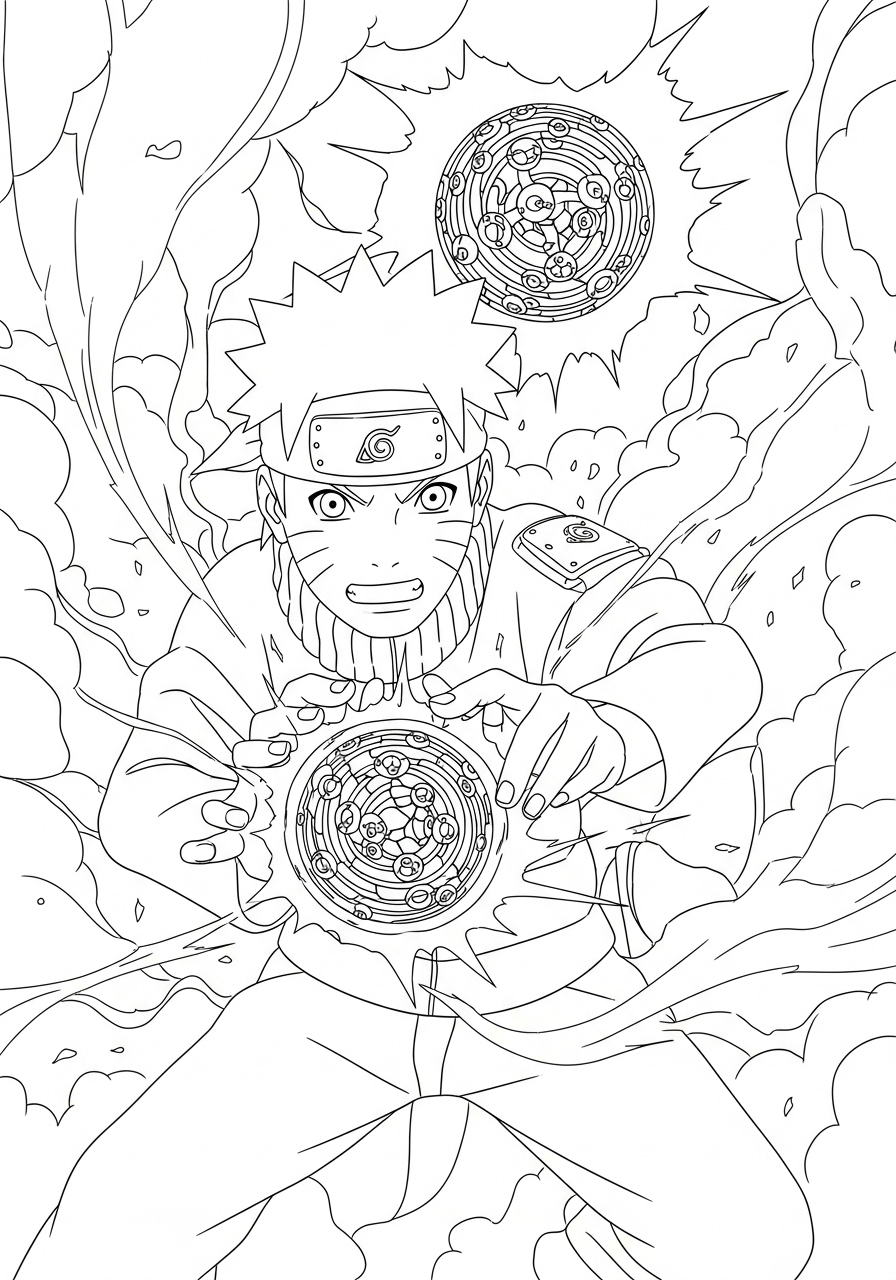 Desenho de Anime Naruto com jutsu poderoso para colorir