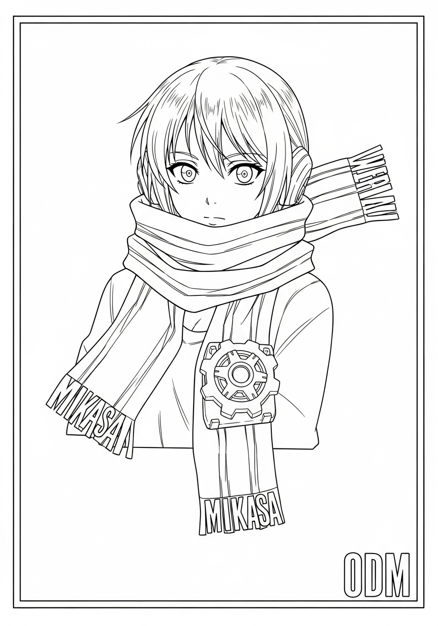 Desenho de Anime com Mikasa de Attack on Titan para colorir