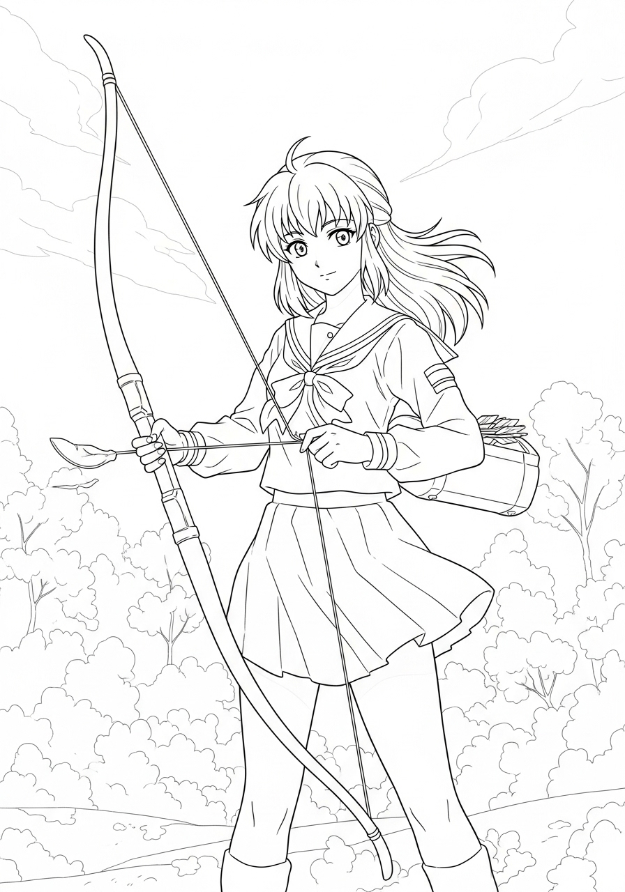 Desenho de Anime com Kagome de InuYasha para colorir