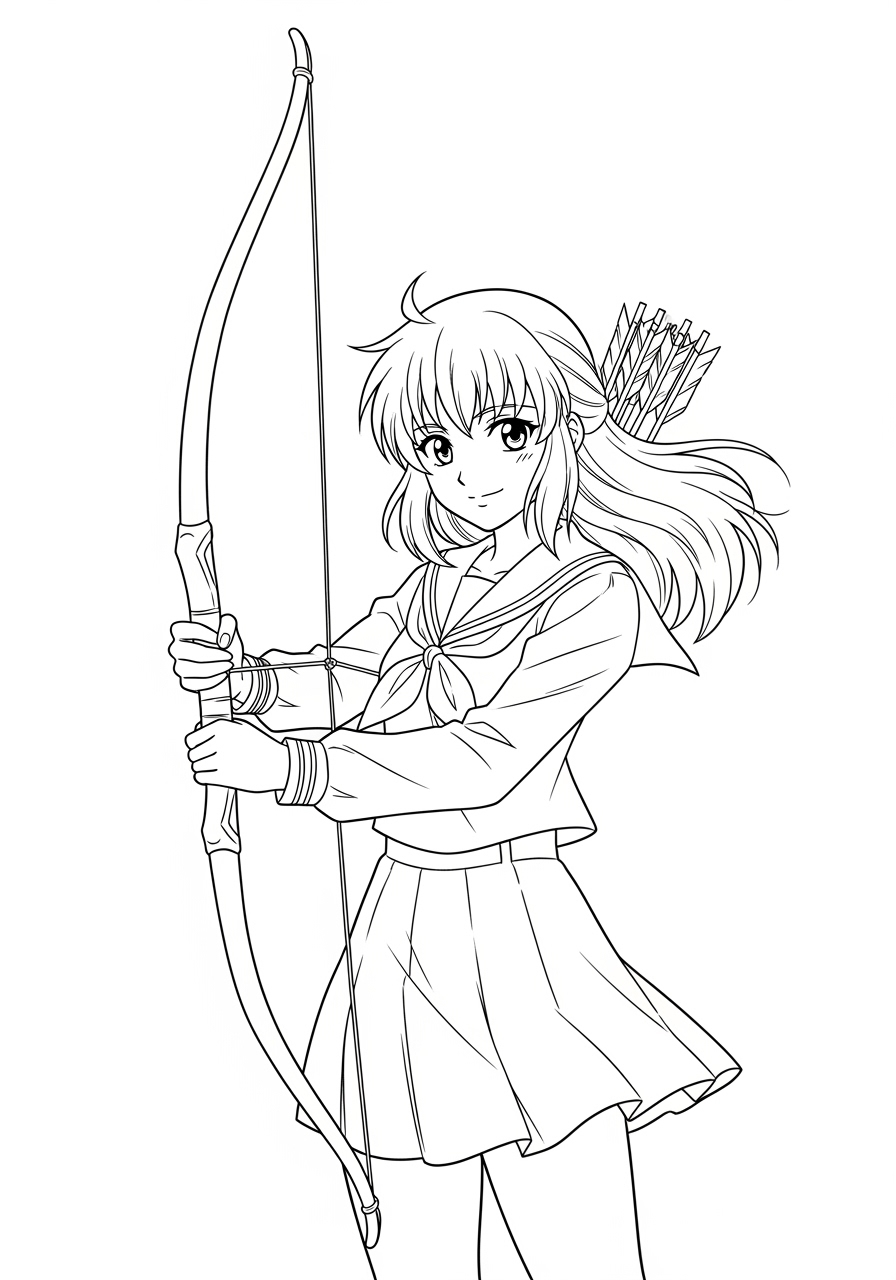 Desenho de Anime jovem arqueira para colorir