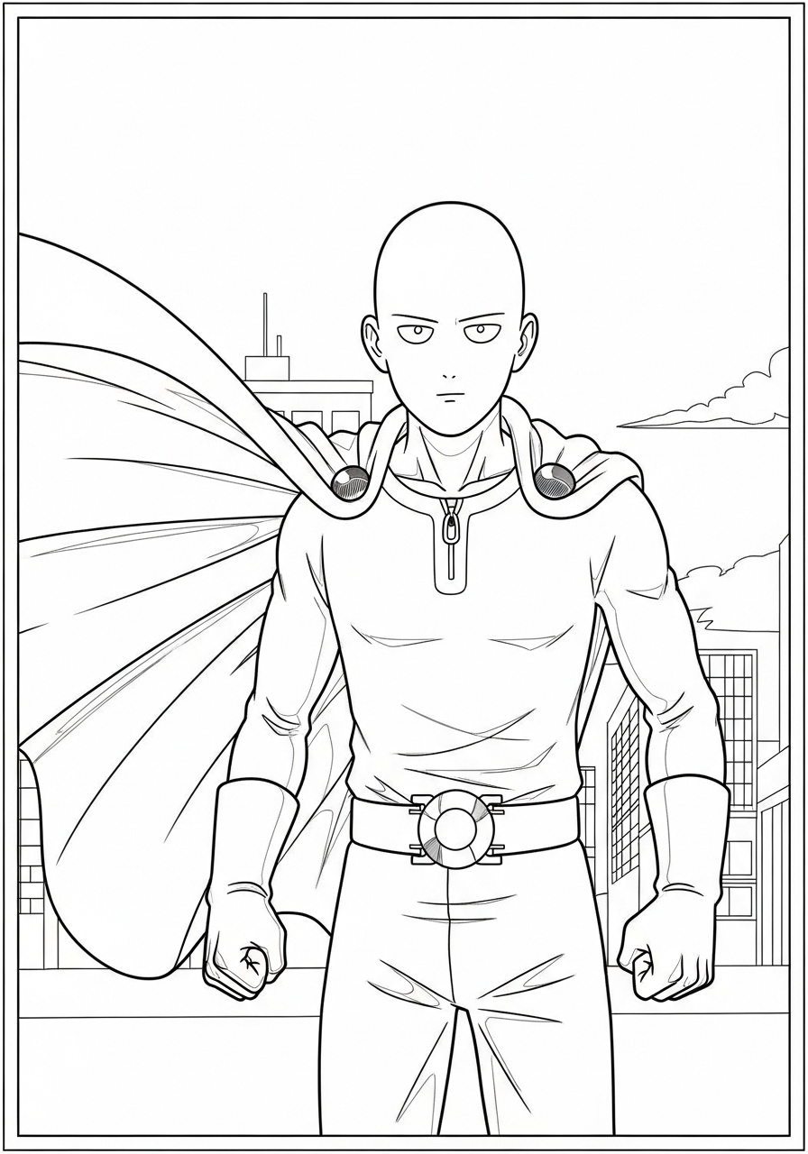 Desenho de Anime Saitama de One Punch Man para colorir