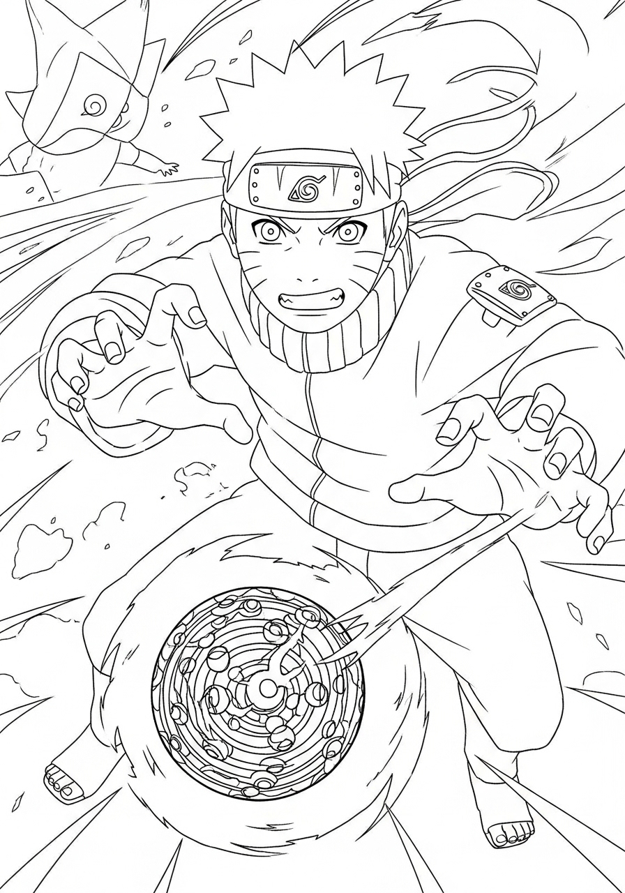 Desenho de Anime com Naruto usando jutsu para colorir
