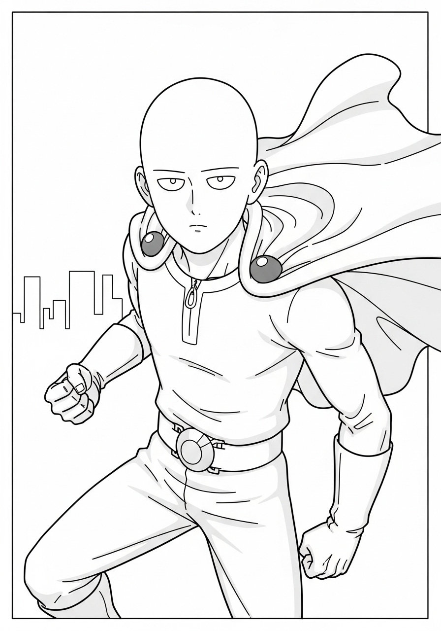 Desenho de Anime com Saitama de One Punch Man para colorir