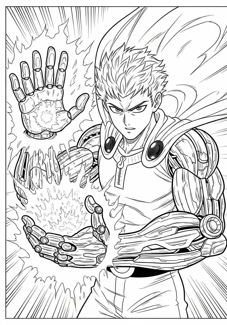 Desenho de Anime com Genos de One Punch Man para colorir