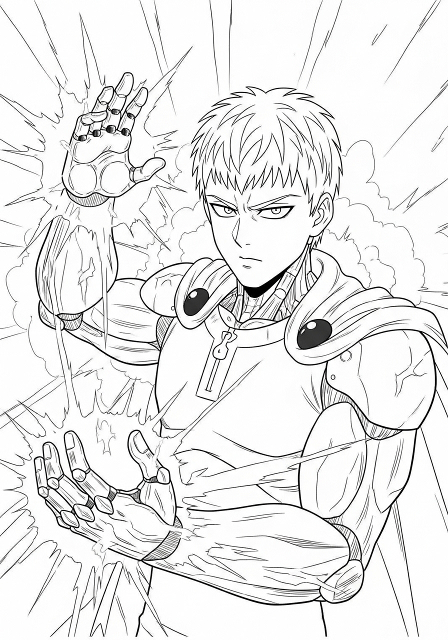 Desenho de Anime com Genos de One Punch Man para colorir
