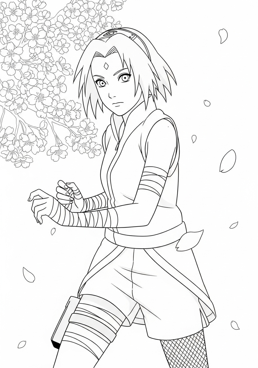 Desenho de Anime Sakura de Naruto para colorir e imprimir