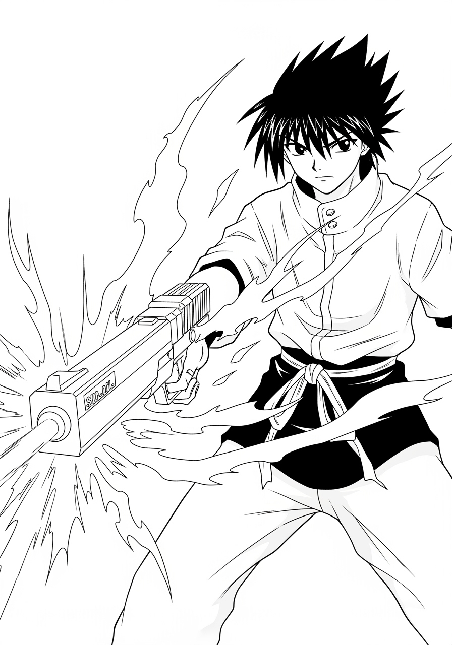 Desenho de Anime com personagem usando espada energética