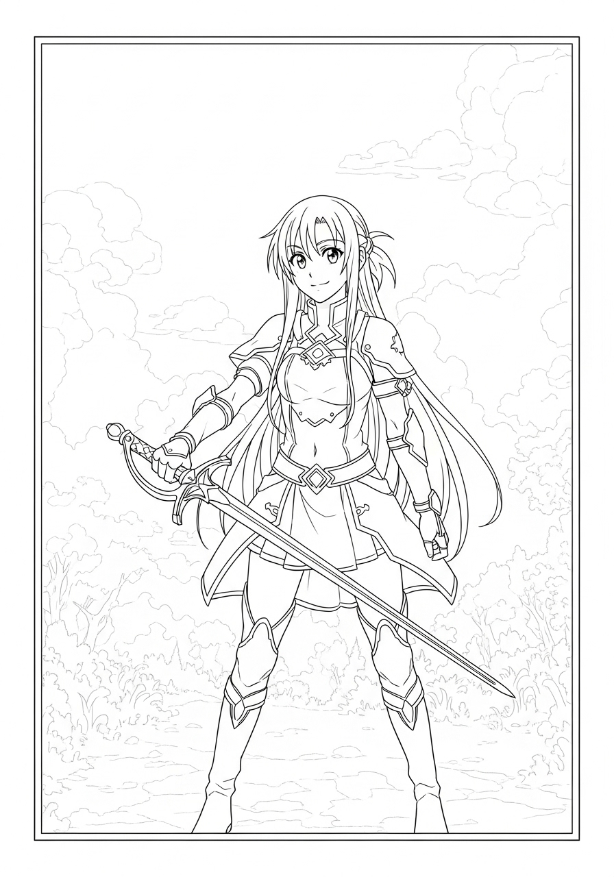 Desenho de Anime com Asuna de Sword Art Online para colorir