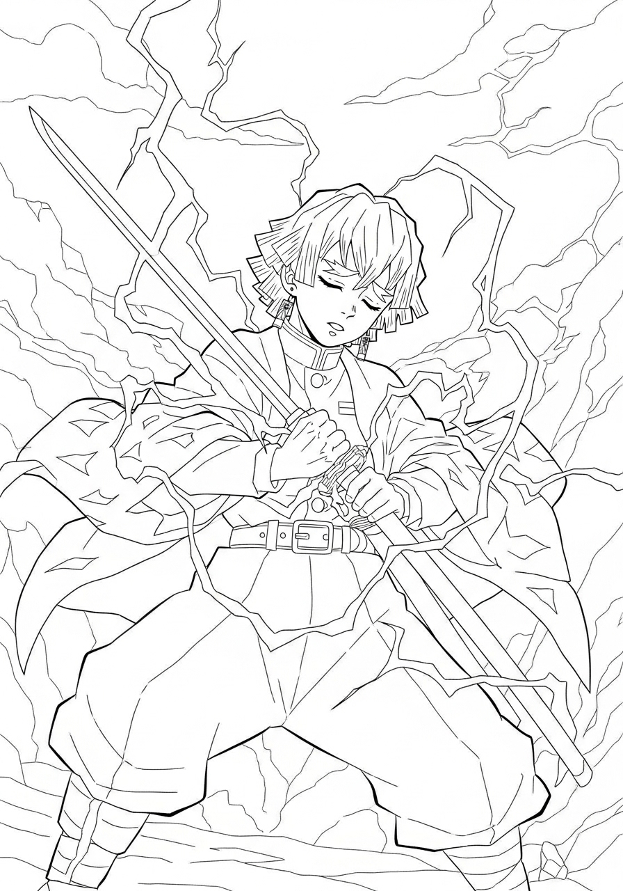 Desenho de Anime Zenitsu de Demon Slayer para colorir