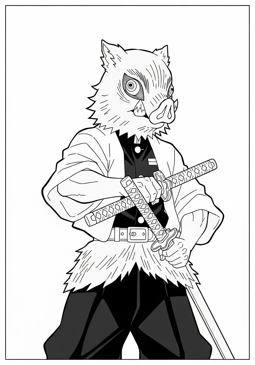 Desenho de Anime com Inosuke de Kimetsu para colorir