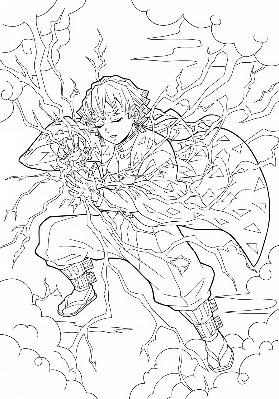 Desenho de Anime com Zenitsu de Kimetsu no Yaiba para colorir