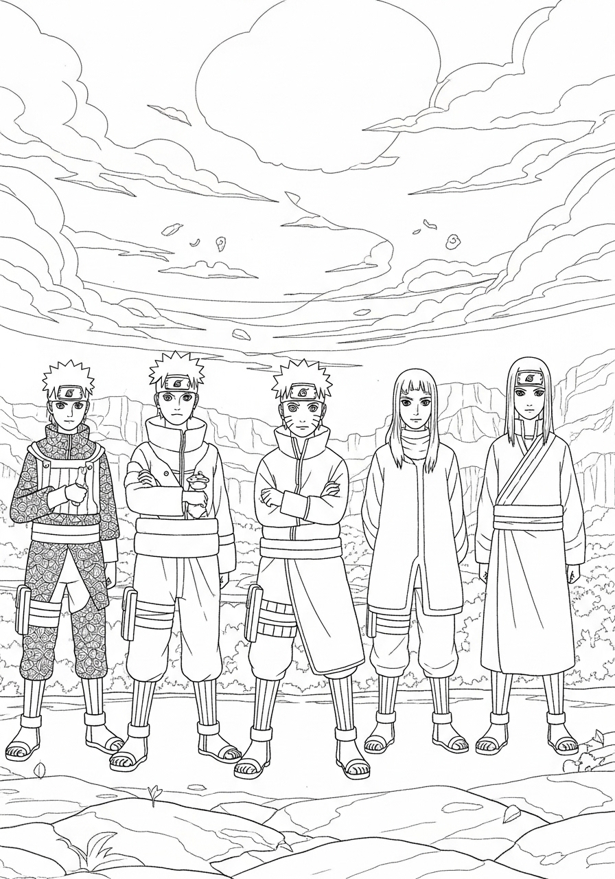 Desenho de Anime com Naruto personagens para colorir