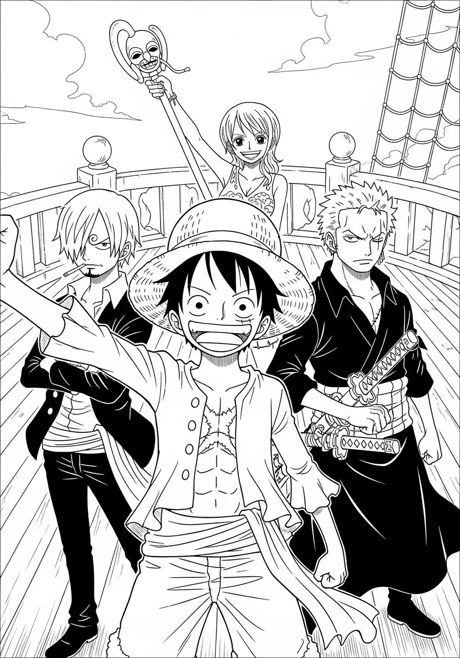 Desenho de Anime com Luffy de One Piece para colorir