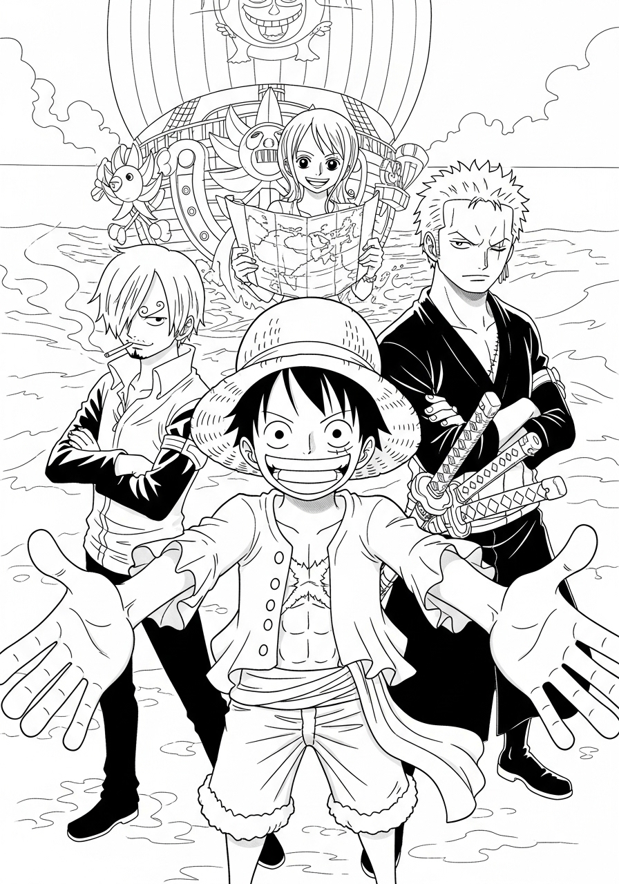Desenho de Anime com Luffy de One Piece para colorir