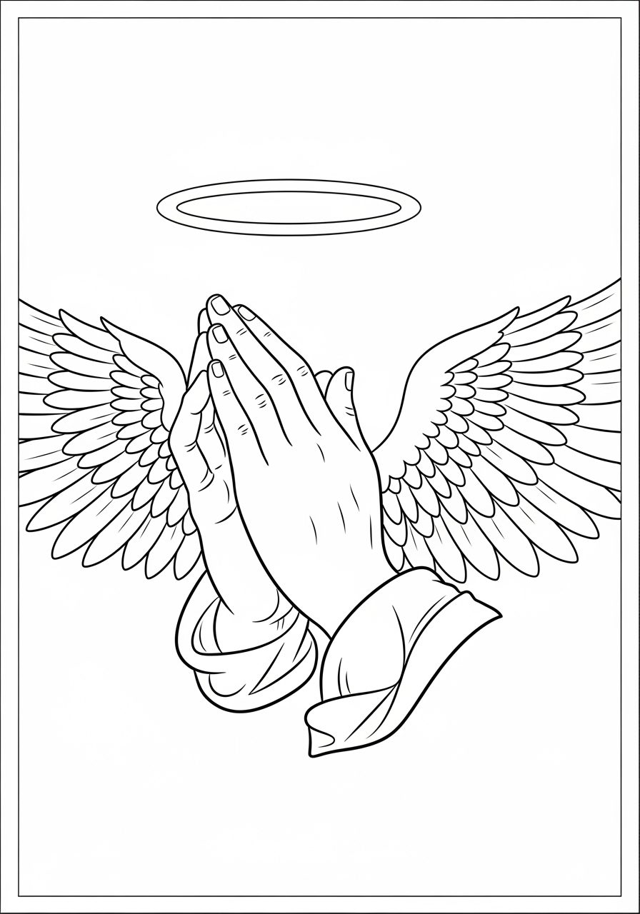 Desenho de Anjo com mãos em oração para colorir