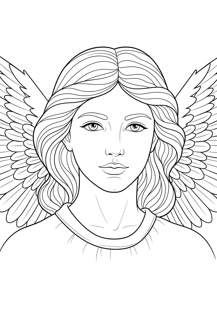 Desenho de Anjo com cabelo longo e asas para colorir