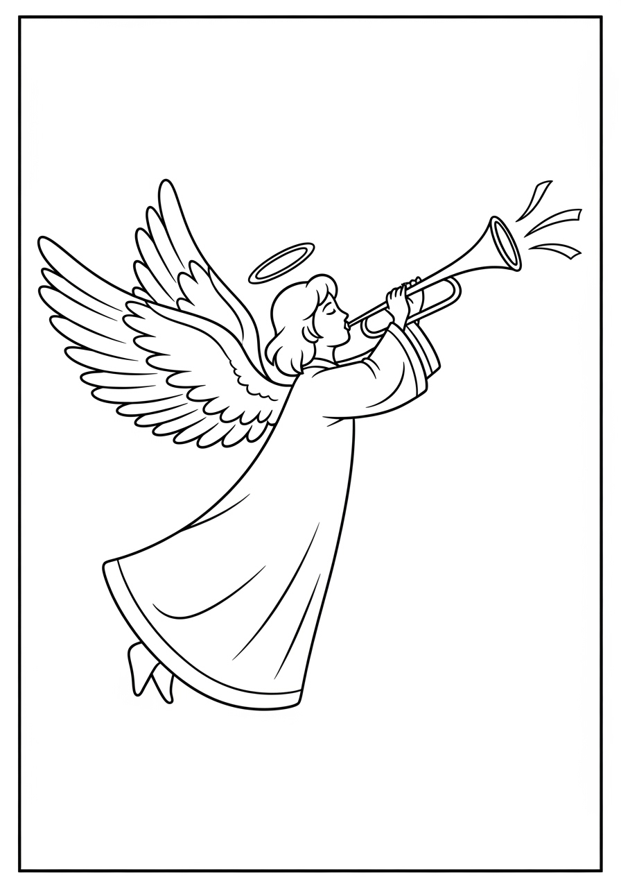 Desenho de Anjo tocando trompete para colorir