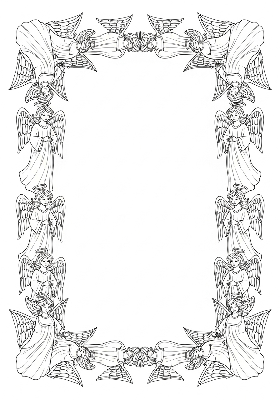Desenho de Anjos emoldurando uma página para colorir