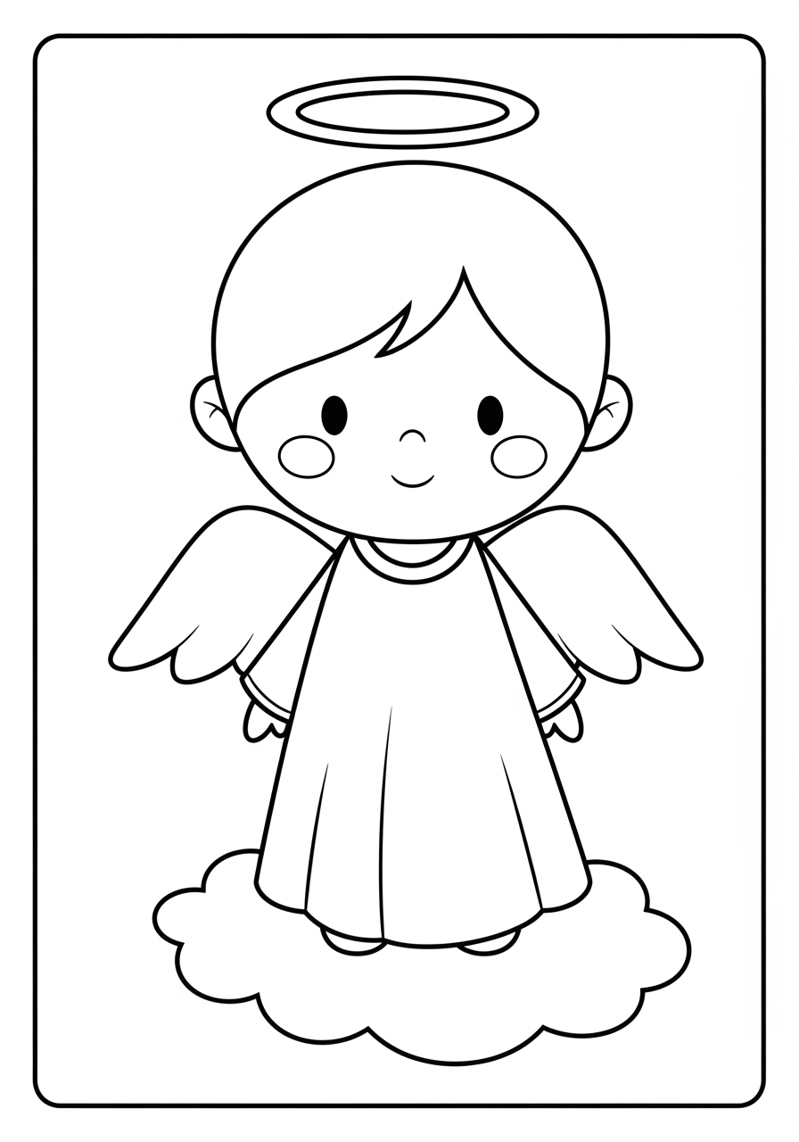 Desenho de Anjo fofo com asas e auréola para colorir