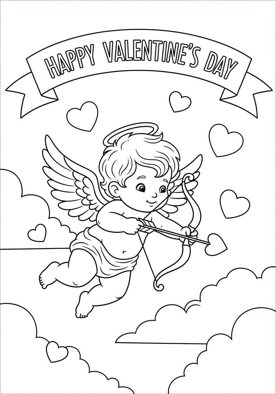 Desenho de Anjo com arco e setas para colorir