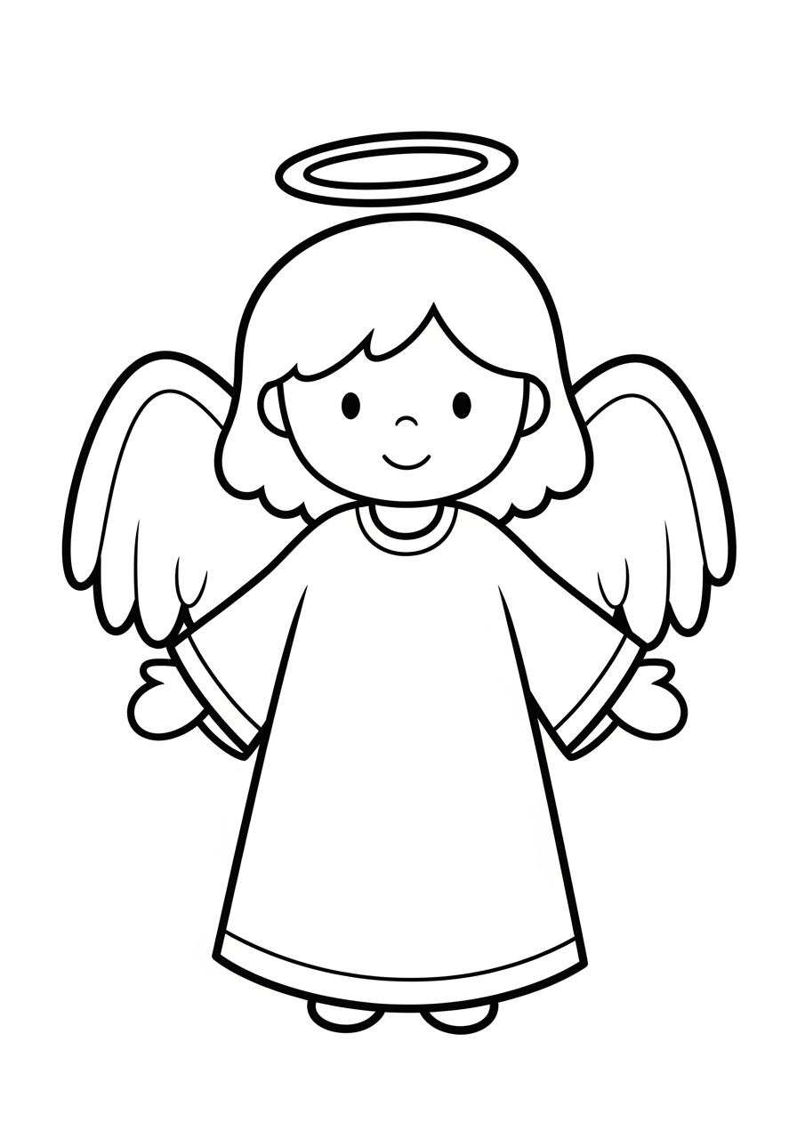 Desenho de Anjo fofo com asas e auréola para colorir
