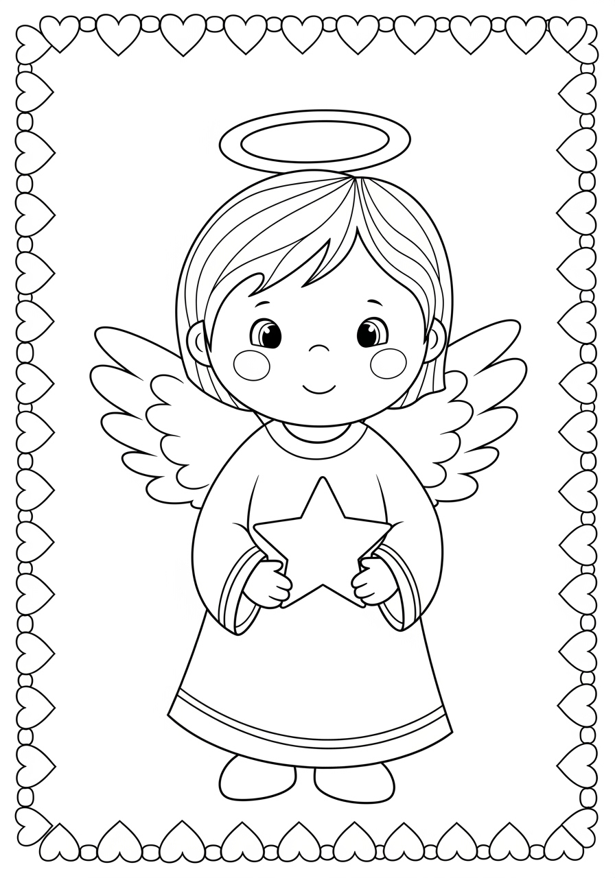 Desenho de Anjo fofo com estrela para colorir
