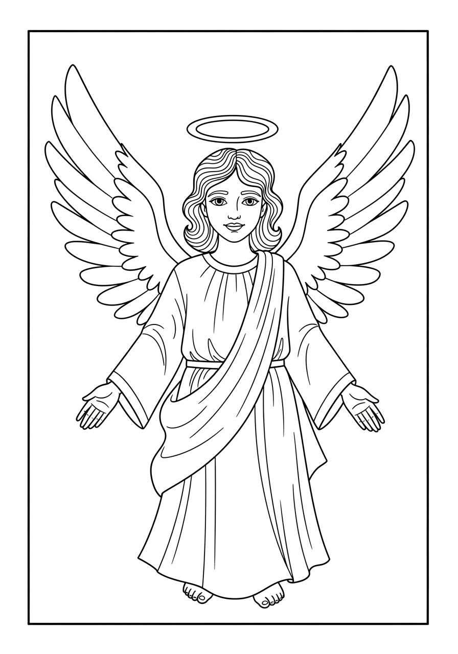 Desenho de Anjo com asas abertas para colorir