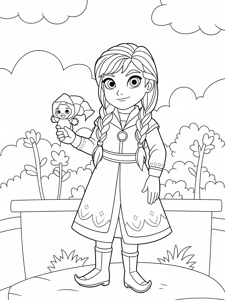 Desenho da Anna com boneca para colorir