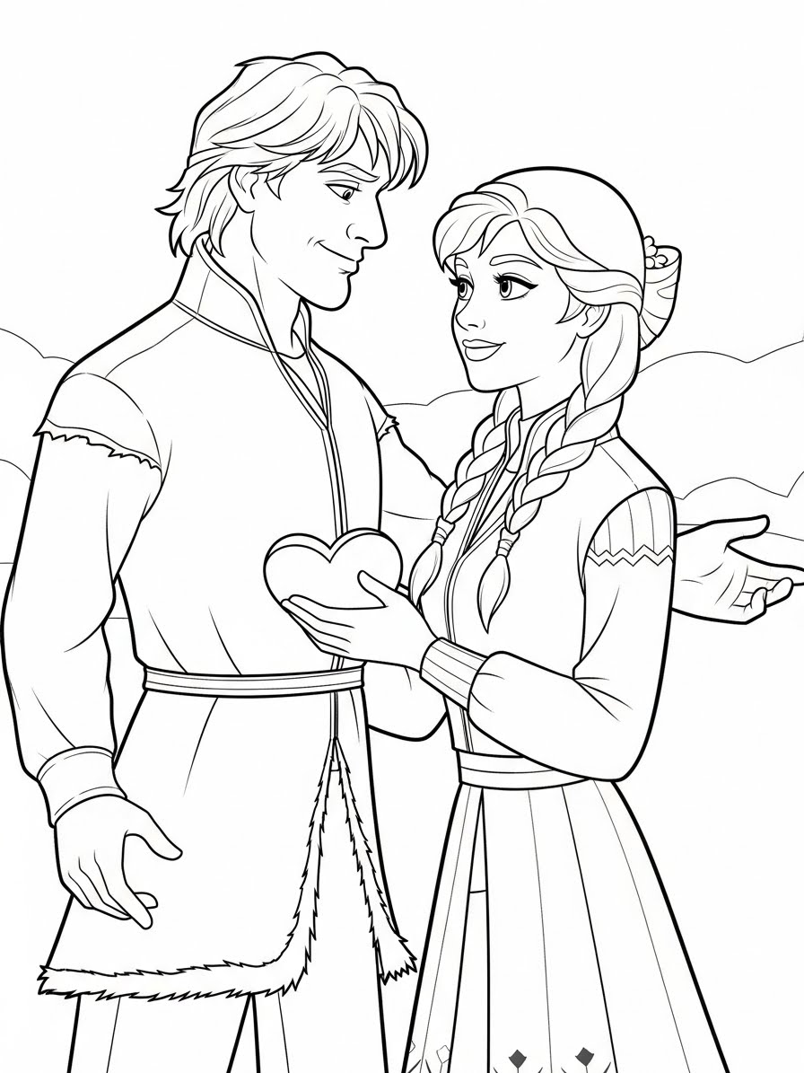 Desenho da Anna e do Kristoff para colorir