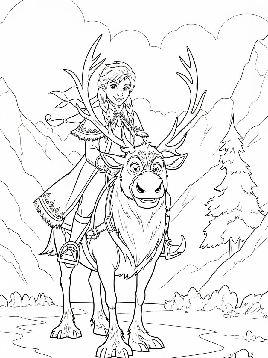 Desenho da Anna com o Sven para colorir