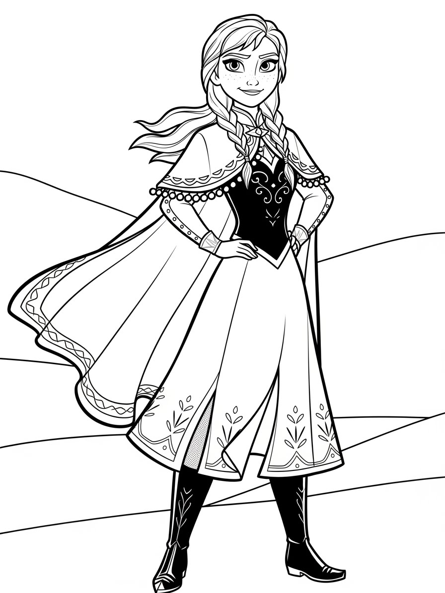 Desenho da Anna com fundo de montanhas para colorir