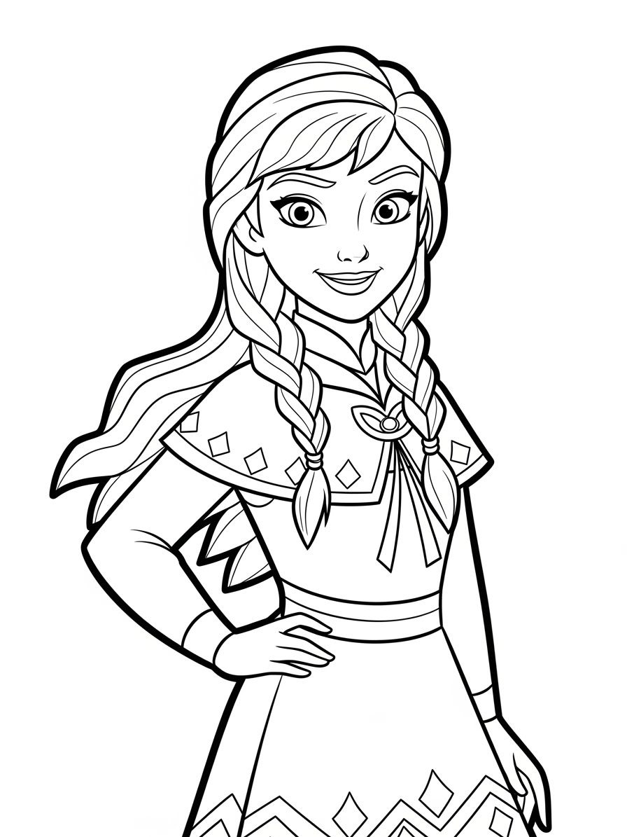 Desenho da Anna com expressão fofa para colorir
