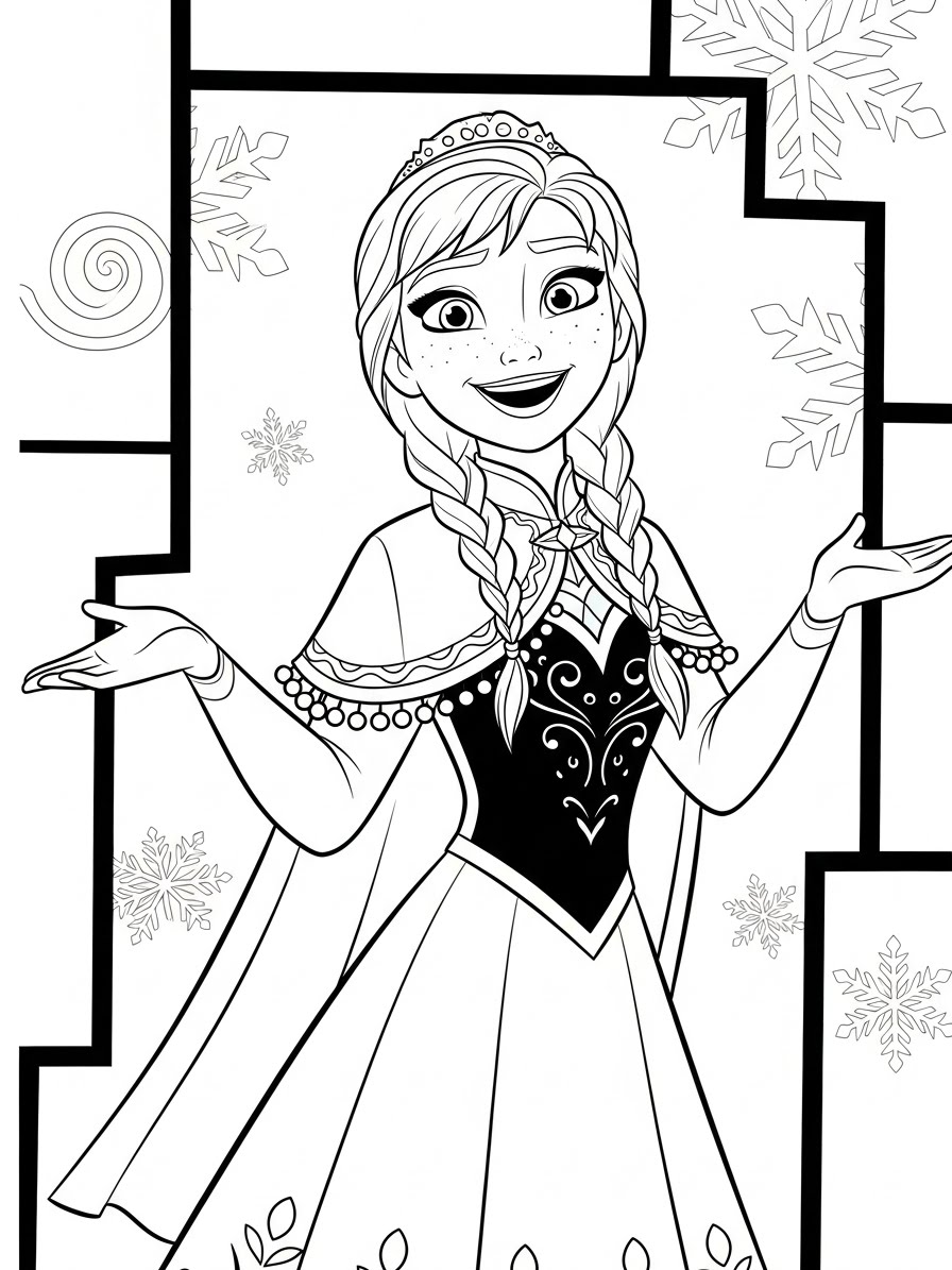 Desenho da Anna com elementos de inverno para colorir