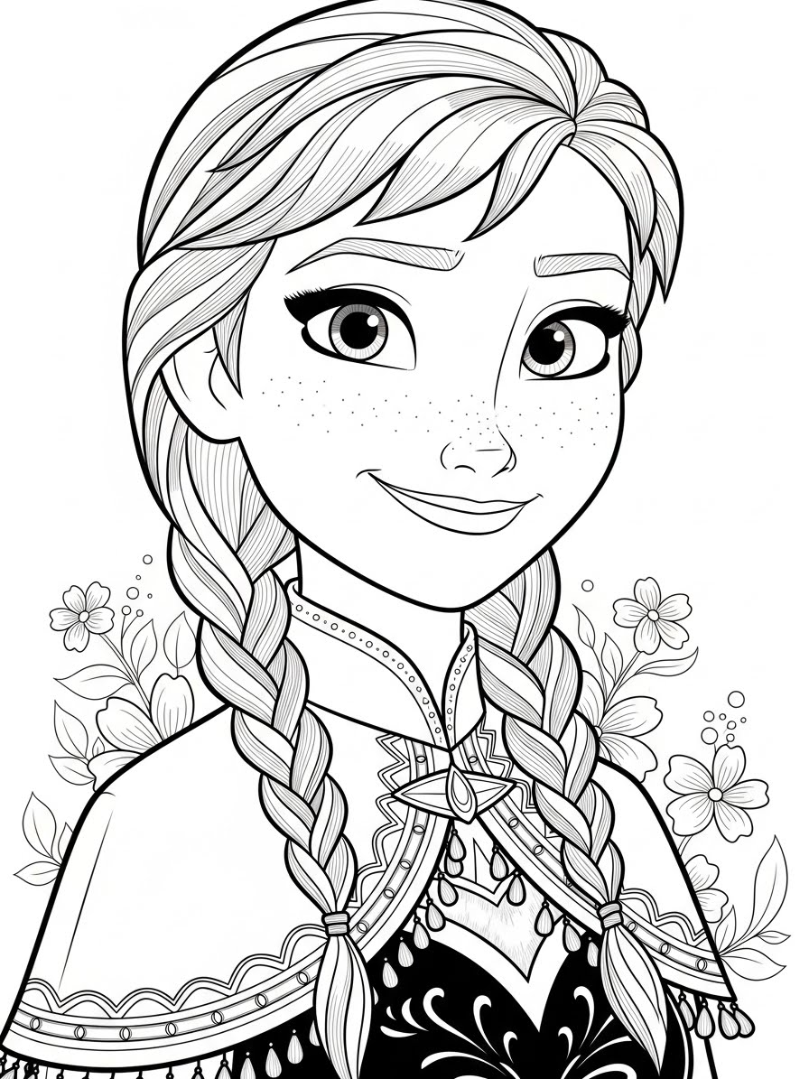 Desenho da Anna com flores para colorir