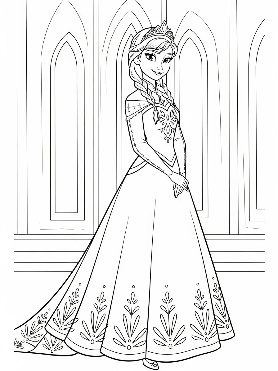 Desenho da Anna com o Olaf para colorir
