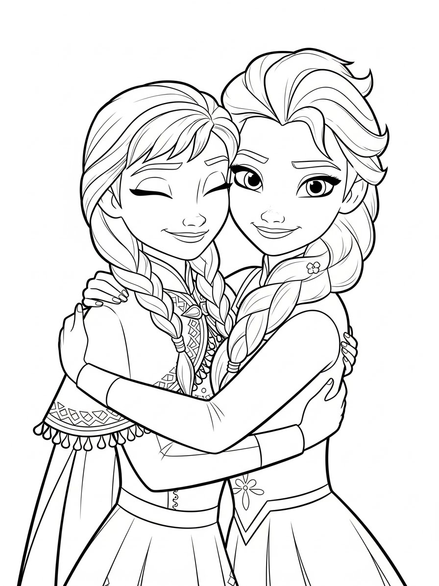 Desenho da Anna com a Elsa para colorir