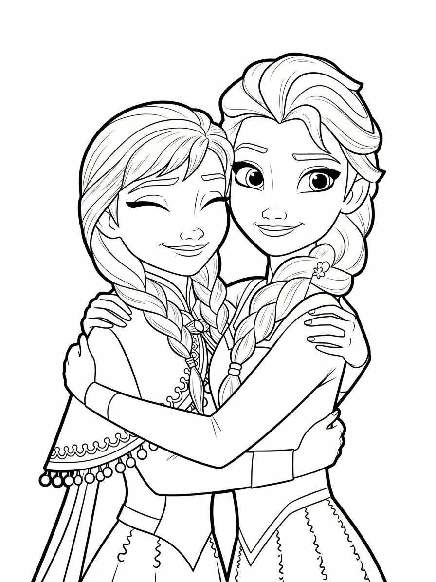 Desenho da Anna com a Elsa para colorir