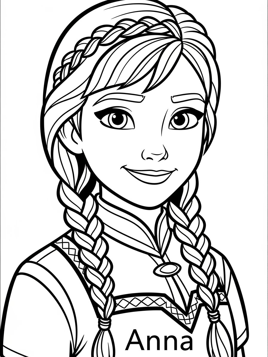 Desenho da Anna para colorir com cabelo trançado