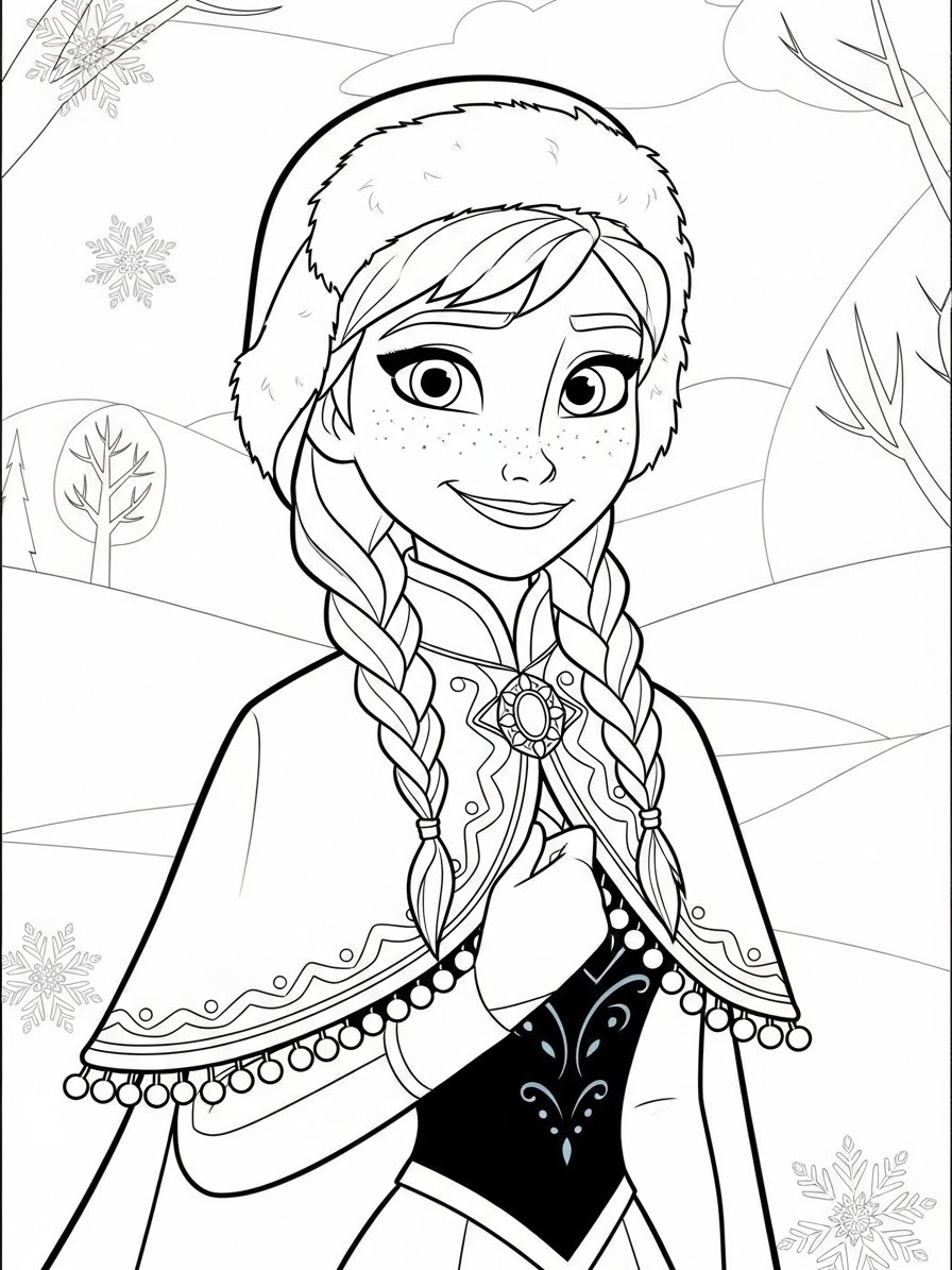 Desenho da Anna fofa com detalhes para colorir