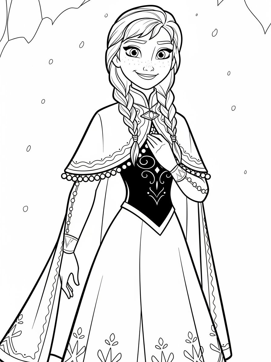 Desenho da Anna com expressão feliz para colorir