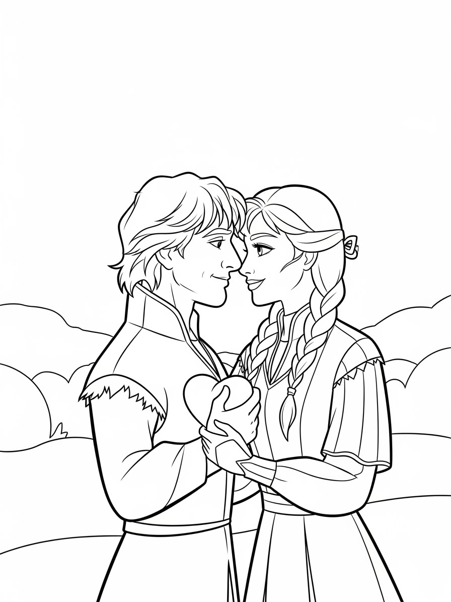 Desenho da Anna com o Kristoff para colorir