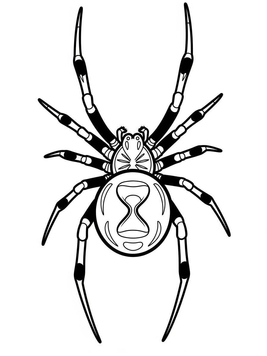 Desenho de Aranha com corpo oval e patas longas para colorir