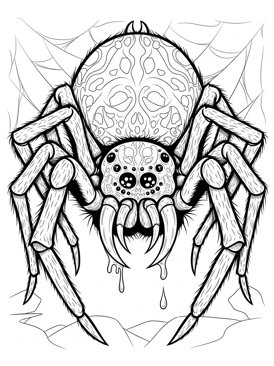 Desenho de Aranha com detalhes intrigantes para colorir