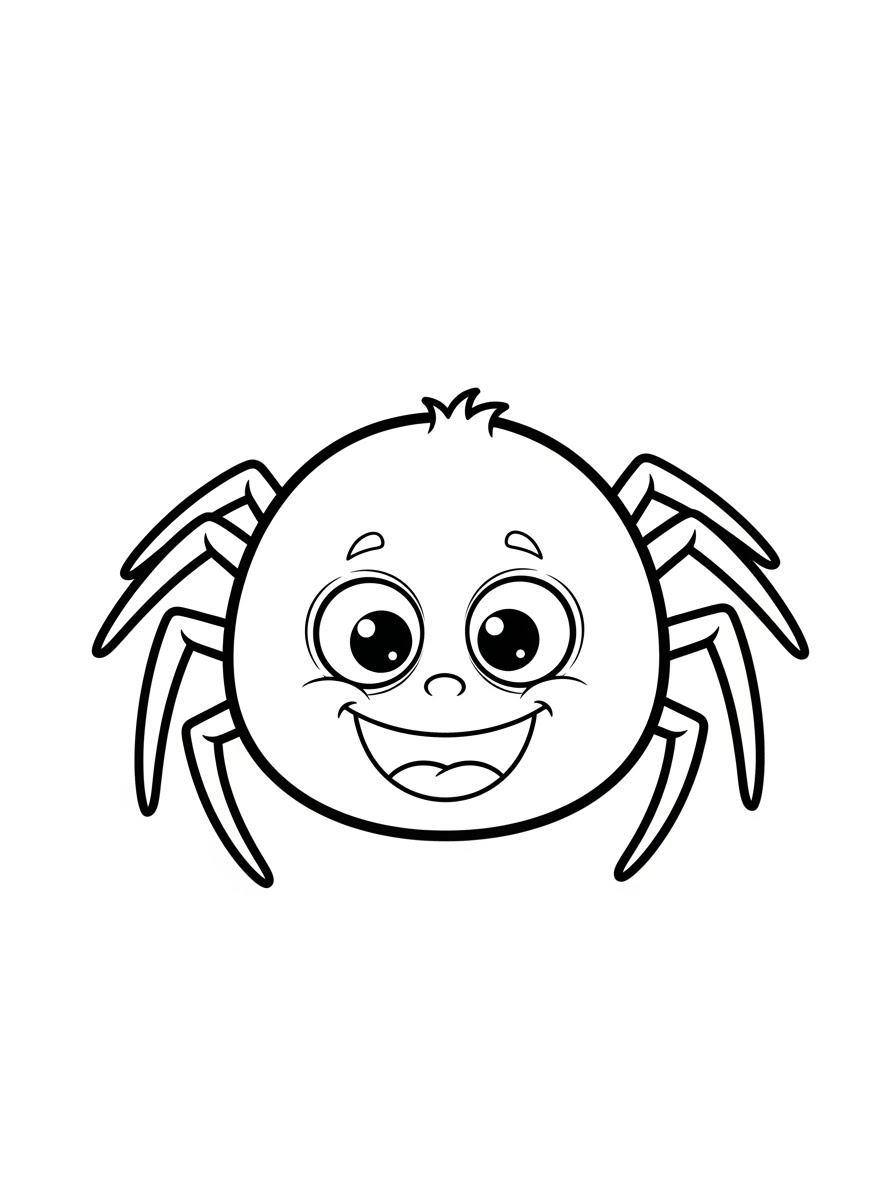 Desenho de Aranha fofa com rosto sorridente para colorir