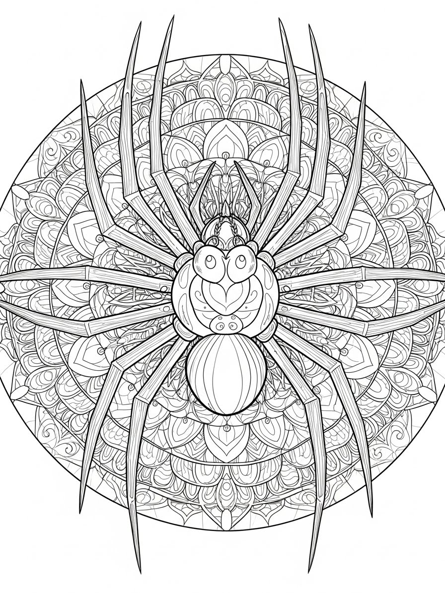 Desenho de Aranha decorativa em mandala para colorir