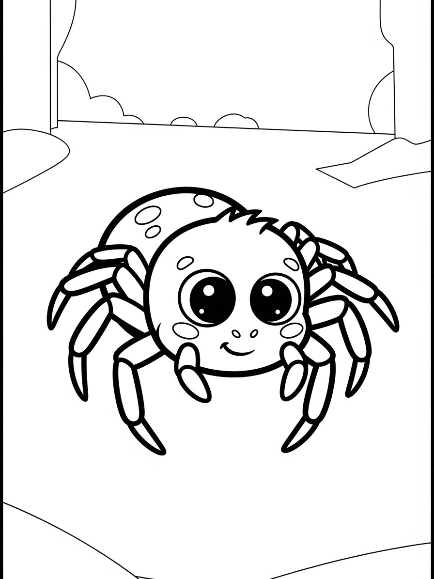Desenho de Aranha fofa com grandes olhos para colorir