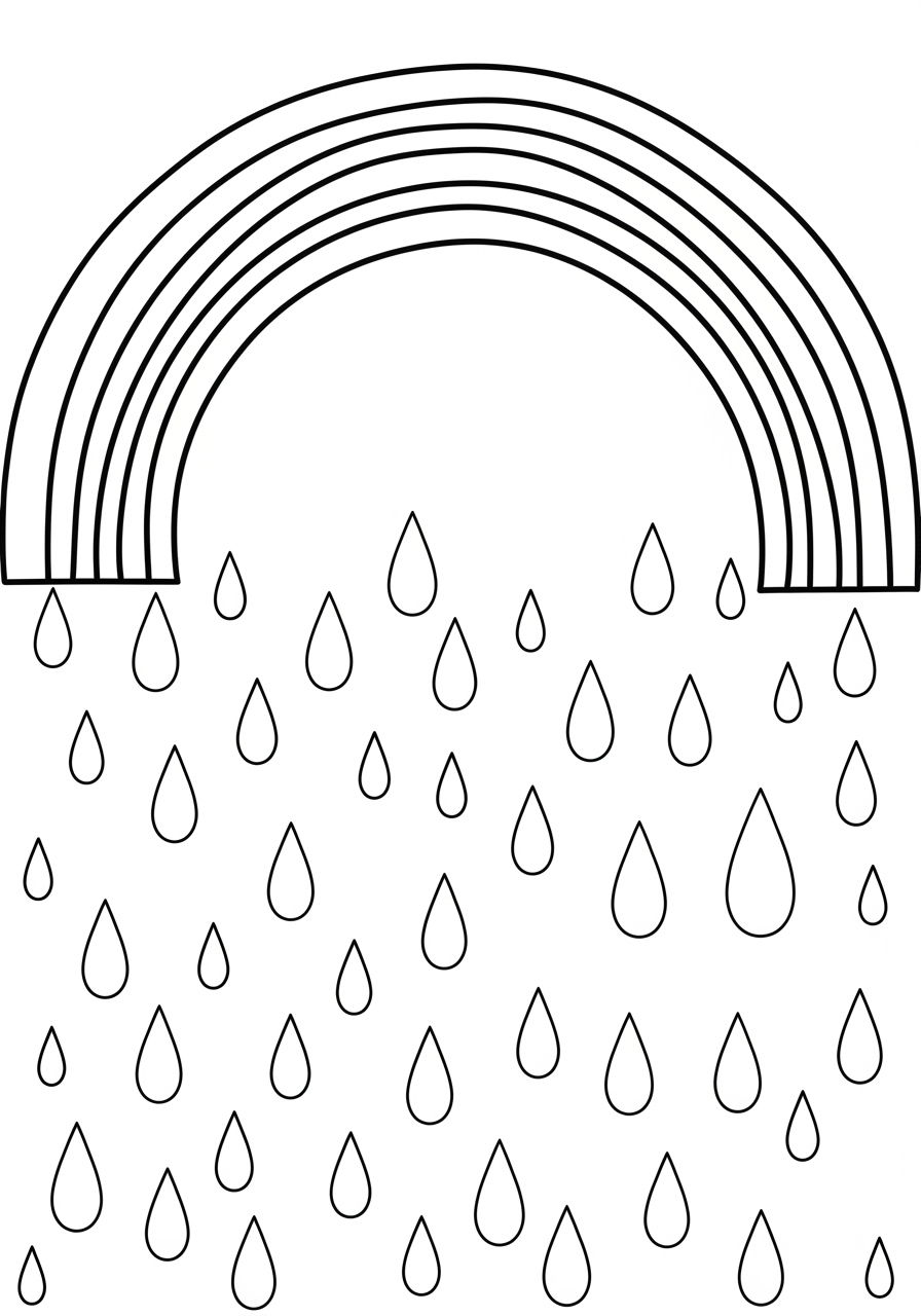 Desenho de Arco-íris com gotas de chuva para colorir