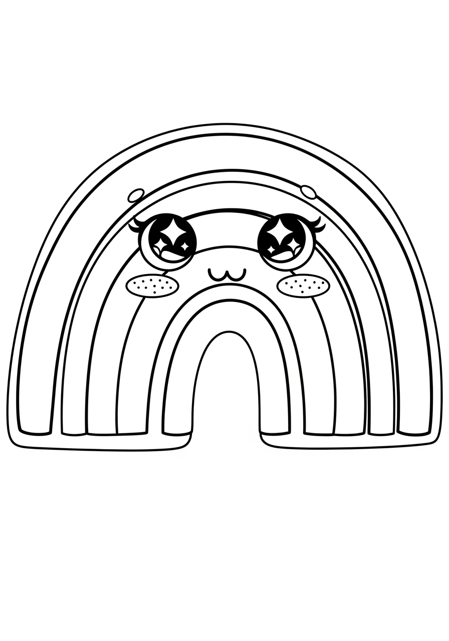 Desenho de Arco-íris com expressão fofa para colorir