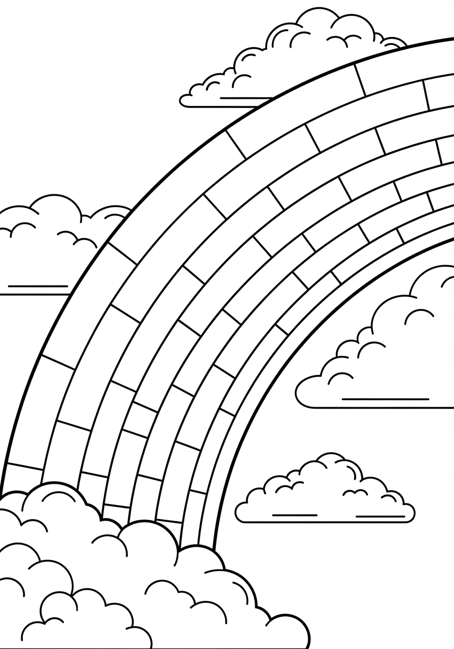 Desenho de Arco-íris com nuvens para colorir e imprimir